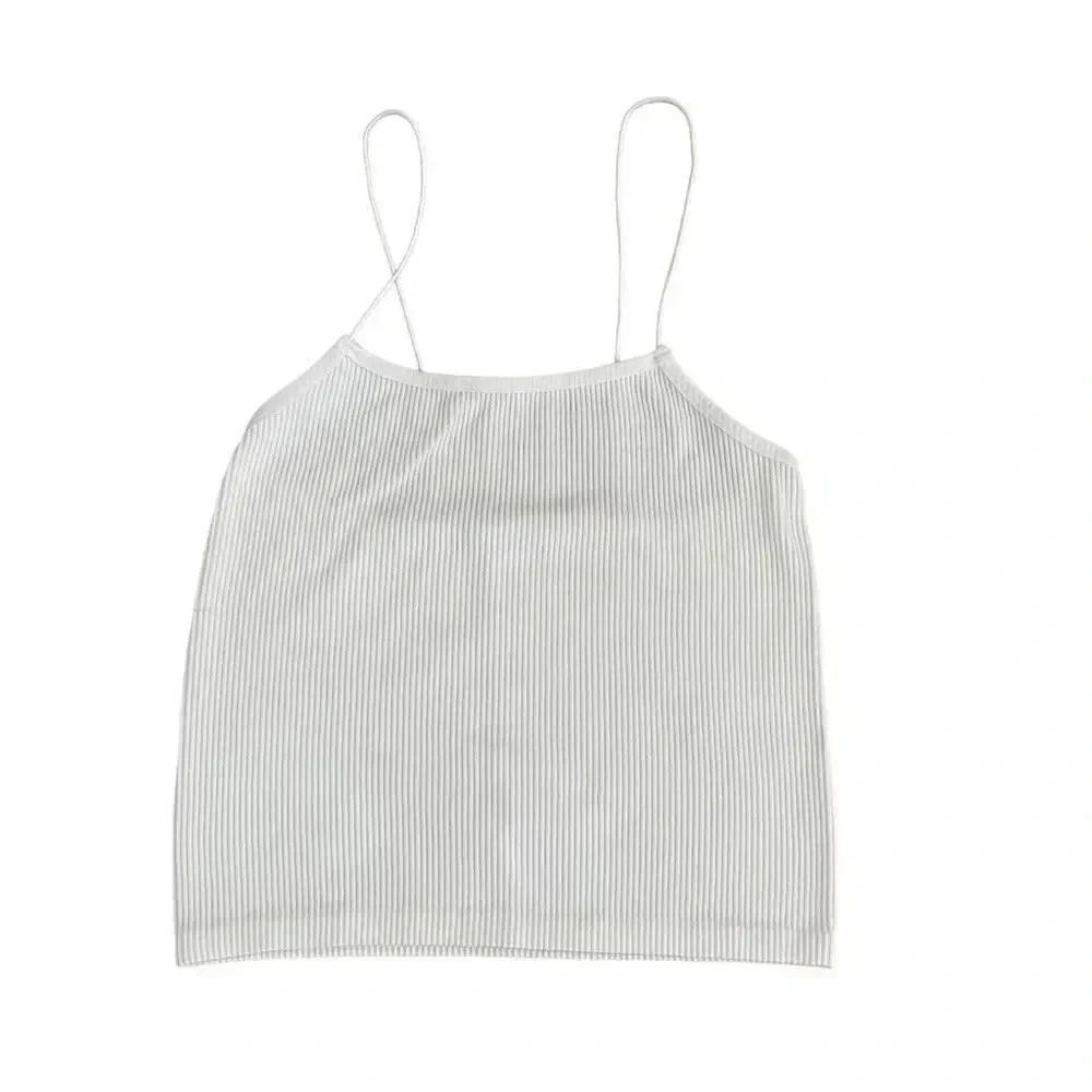 Zara White Ribbed Spaghetti Straps Womens Tank Top Cropped Boxy SZ XS # 1183